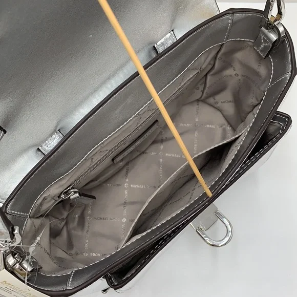 MICHAEL KORS MANHATTAN MEDIUM TOP HANDLE SCHOOL SATCHEL CROSSBODY BAG SILVER - Picture 12 of 16